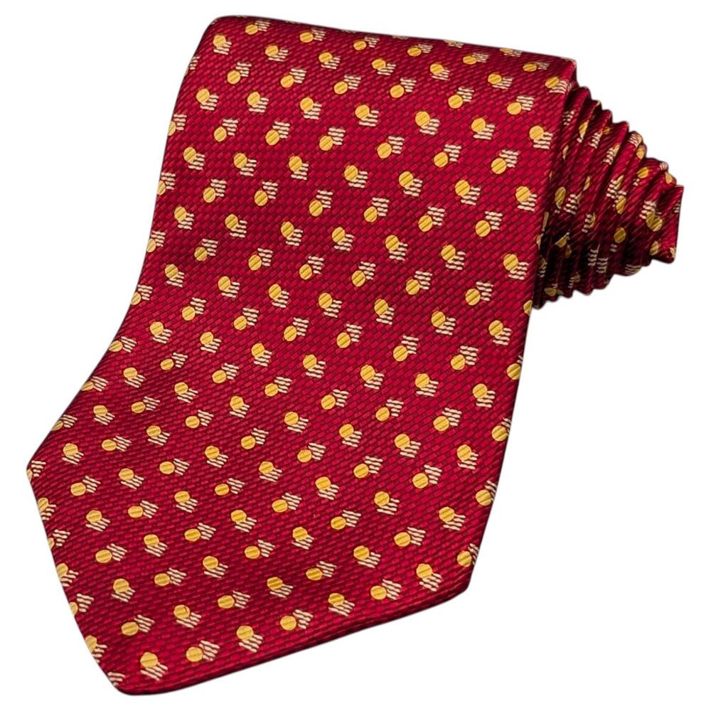 Robert Talbott Tie Best of Class 56.5" Silk Red‎ Neat Foulard Gold Circle Square